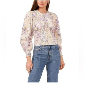 1.State Long sleeve smocked top with peplum sleeves floral size: XS